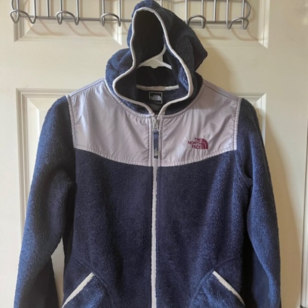 THE NORTH FACE: YOUTH GIRLS NAVY/GRAY TRIM 'OSO HOODIE'-SIZE LARGE (14/16)